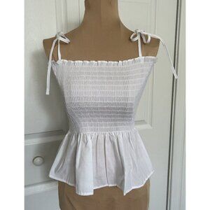 Love...Ady  White Smocked Tank Top w/ Shoulder Ties Size Medium